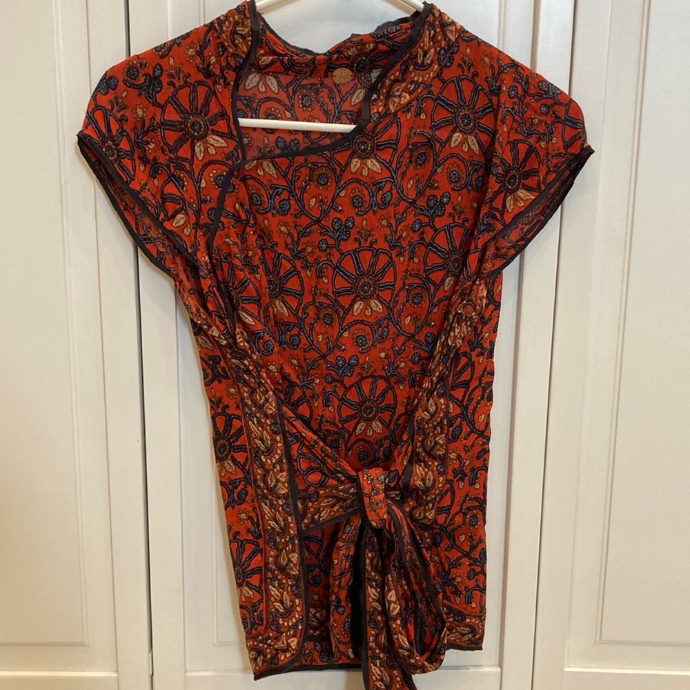 Free People Orange Patterned Top